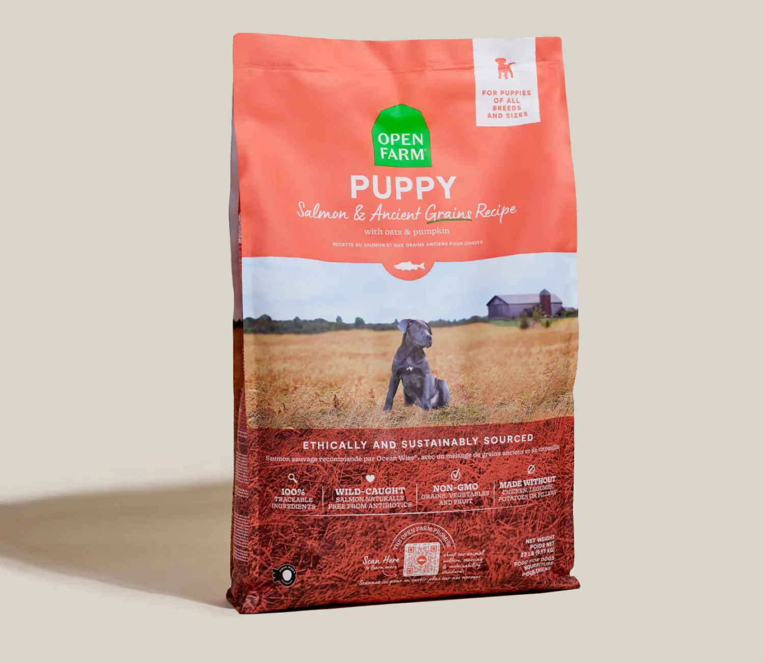 Open Farm Salmon & Ancient Grains Puppy Food 22lb.