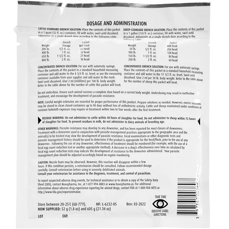 Prohibit® Soluble Drench Powder Wormer – Levamisole (52 g packet) - Image 2
