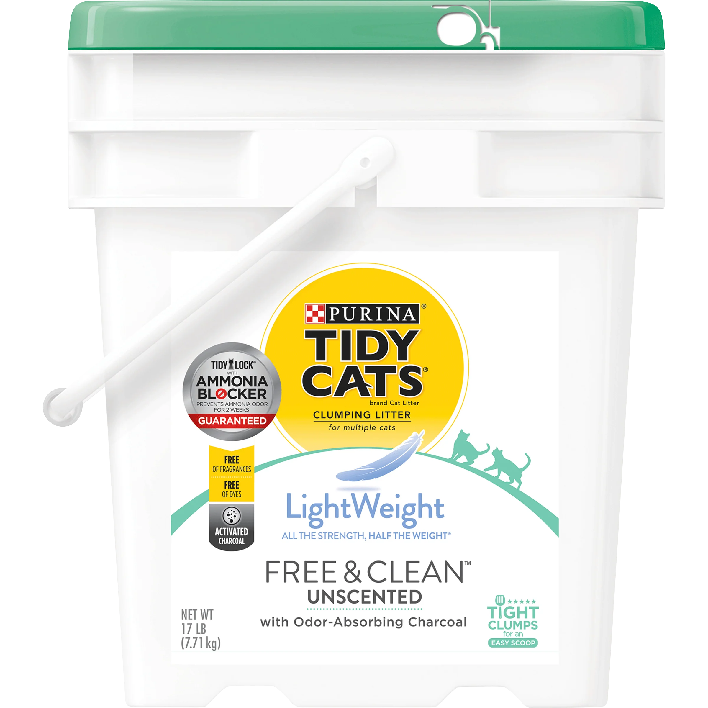 Tidy Cats® Free and Clean Low Dust Lightweight Clumping Cat Litter with Ammonia Blocker – Unscented, 17 lb